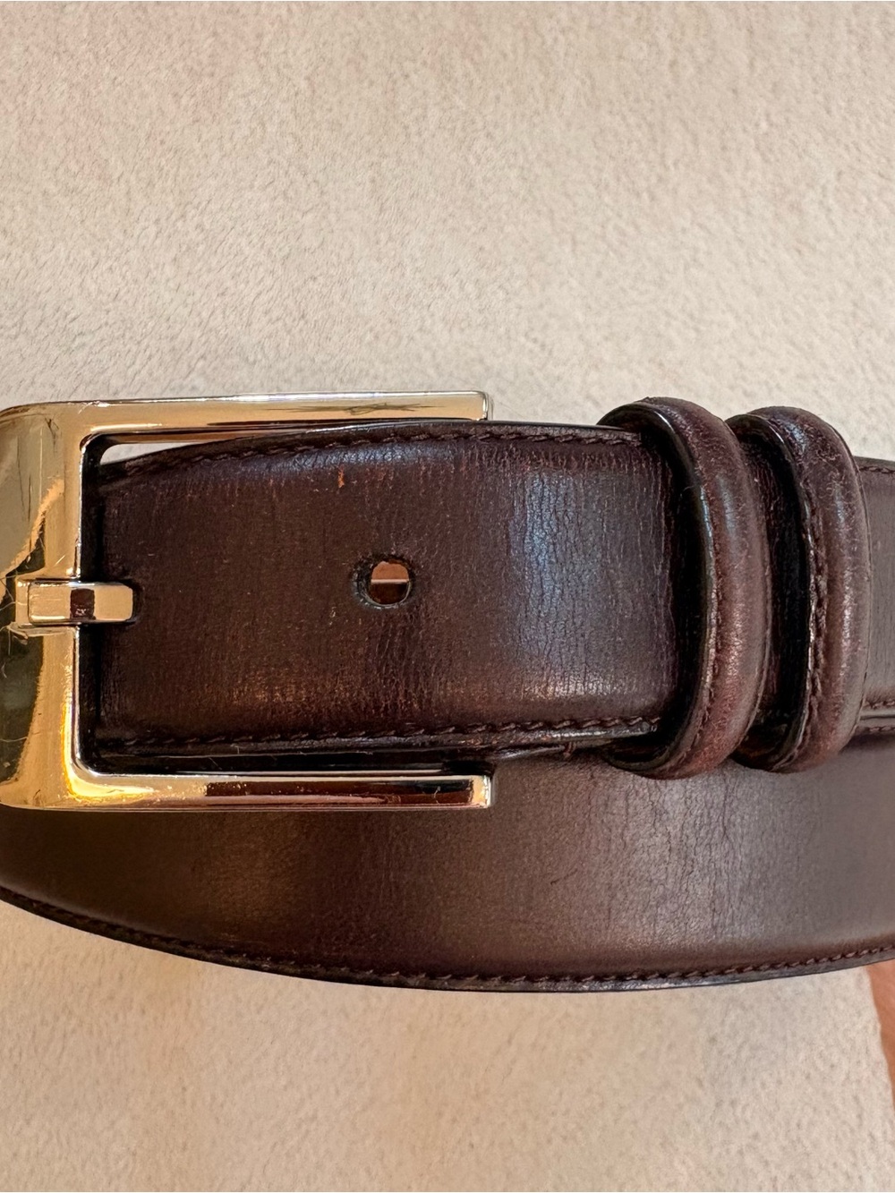 Polo Ralph Lauren Cordovan Dark Ref Brown Leather Belt Silver Buckle Sz 38